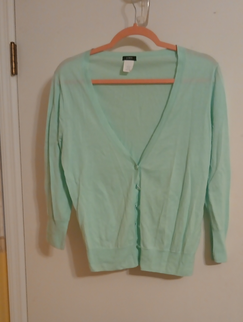 J. Crew Mint Green V-Neck Button Front Cardigan